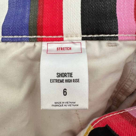 Express Super High Waisted Striped Sash Tie Denim Shortie Shorts - Picture 4 of 5